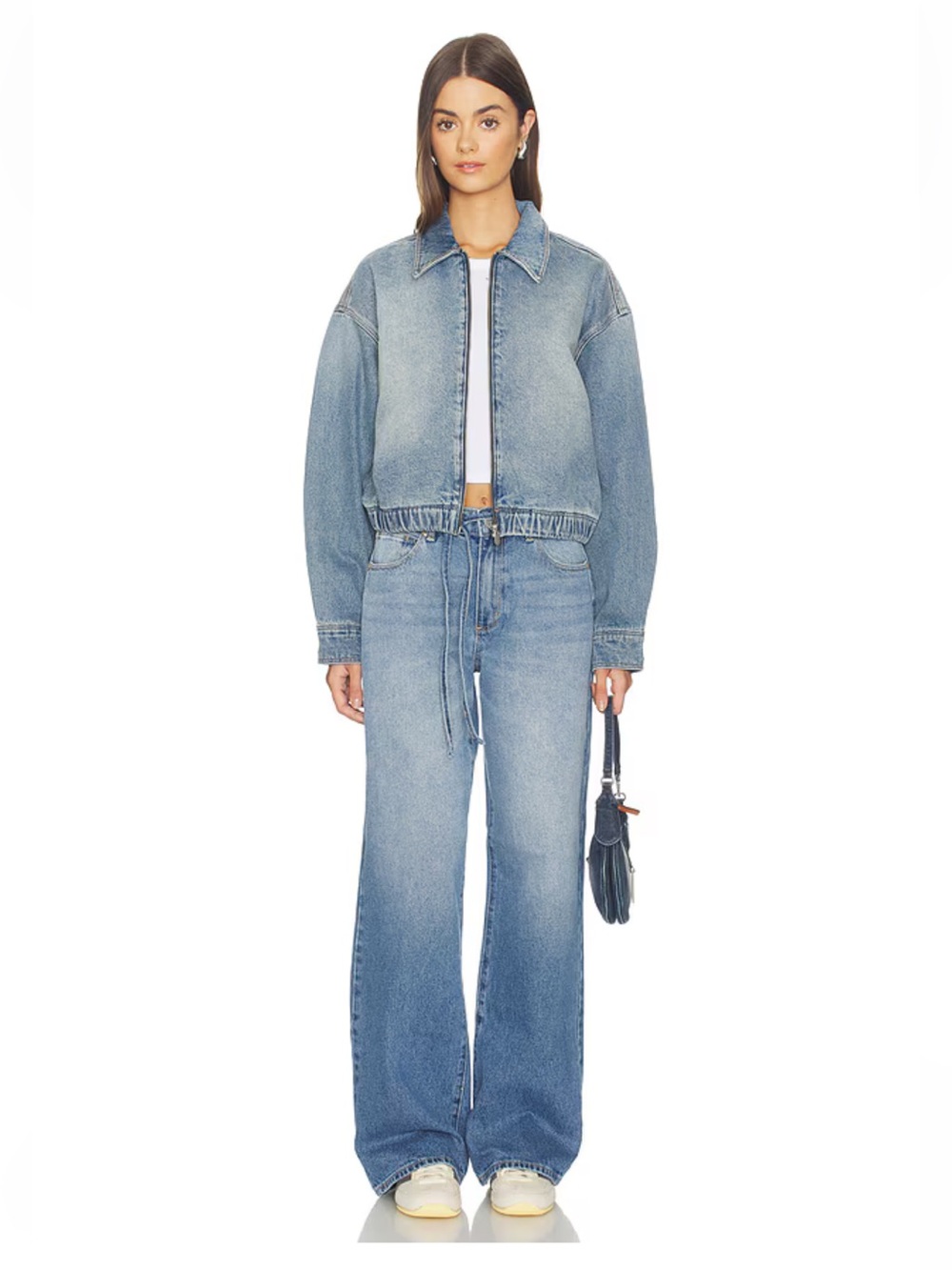 Abrand X Revolve Faded Blue Cropped Zip-Front Denim Jacket small